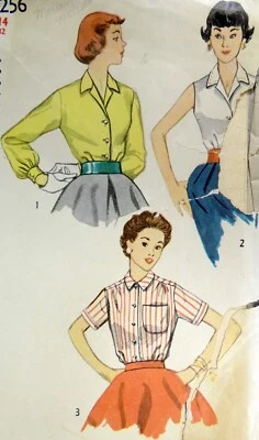 Vtg Simplicity Sewing Pattern 4256 Button Front Shirt Sleeve Choice 1953 Sz 14 - Imagem 1 de 4