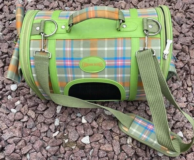 Portador de mascotas con huesos cromados 9" x 16" x 24" color verde gato perro Foto 1 de 4