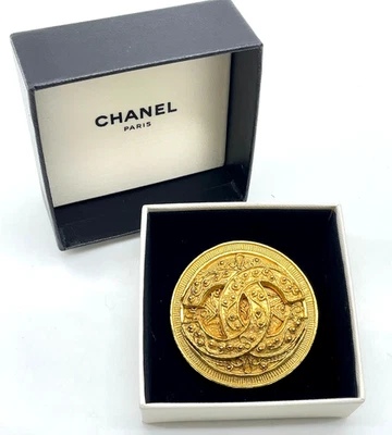 Auténtico broche prendedor Chanel círculo grande marca coco oro 33,95 g 94A con caja RT040012 Foto 1 de 4