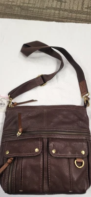 Bandolera grande Fossil Espresso Morgan nueva con etiquetas bolsillos de cuero Foto 1 de 4