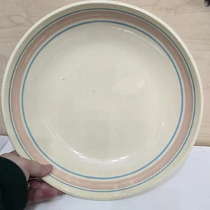 Vintage McCoy Shallow Pasta Bowl Ovenproof Pink And Blue Stripe - Picture 1 of 4