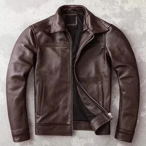 Men’s Motorcycle Vintage Cafe Racer Biker Brown Real Leather Jacket - Picture 1 of 4
