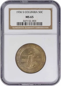 Columbia Commemorative Silver Half Dollar 1936-S MS65 NGC - Picture 1 of 2