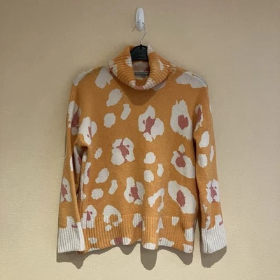 Oliver Bonas Womens Orange Cream Pink Floral Knit Turtle Neck Jumper Size 6 - Image 1 of 4