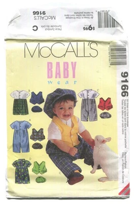 MCCALL'S 9166 Infant's Jumpsuit & Rompers, Lined Vest & Hat ALL SIZES UNCUT 1998 - Image 1 of 3