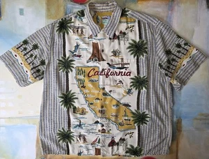 Reyn Spooner Shirt Men XL California Map Hawaiian Spun Rayon Vacation Palm Tree - Picture 1 of 11