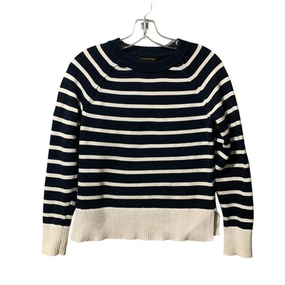 Suéter Banana Republic Petite Pequeño Azul Marino Blanco Rayas Cuello Redondo Náutico Preppy Foto 1 de 4