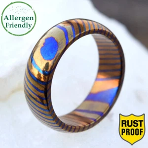 Anillo de compromiso Dome Timascus hecho a mano para hombres titanio Damasco promesa banda para hombre - Imagen 1 de 12
