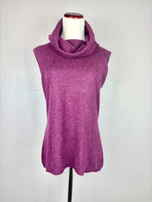 Willi Smith Plum Purple 100% Cashmere Cowl Neck Sleeveless Turtleneck Large L - Image 1 of 4