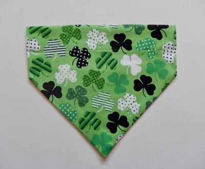 ST. PATRICK'S DAY PATTERNED SHAMROCKS ON GREEN DOG SCARF/BANDANA--S, M, L - Image 1 of 3