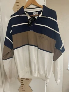 Greenline International Men's Rugby Shirt Size L - Navy, Tan, White Striped Long - Picture 1 of 7