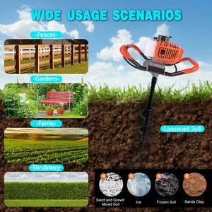 Gas Powered Post Hole Digger Earth Auger Drill Bit Set with Extension for Garden - Picture 1 of 52