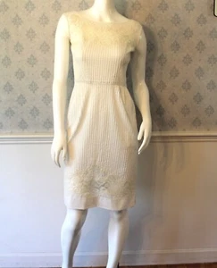 Vintage 1950s to 1960s Rita Thornton Ivory Cotton Ribbed Lace Applique Dress - Picture 1 of 12