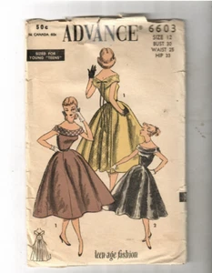 ADVANCE #6603 - cut - Size 12 - Teen Age Dress - Picture 1 of 2