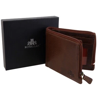 Mens Vintage Buffalo Leather Bi-Fold Wallet by Rowallan Zipped Change Veg Tan - Imagem 1 de 4