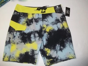 New Volcom 25 / 10 Mod boys board shorts swim trunks yellow black swimsuit - Picture 1 of 2