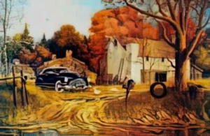 Memories by Bailey Nostalgic Vintage Car Rustic Barn Landscape Art Print A1 - Picture 1 of 1