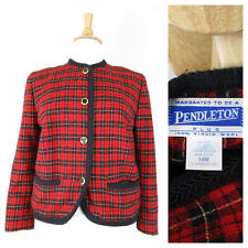 Vintage Pendleton Womens Plus Size Red Tartan Plaid Tweed Blazer Jacket 14W
