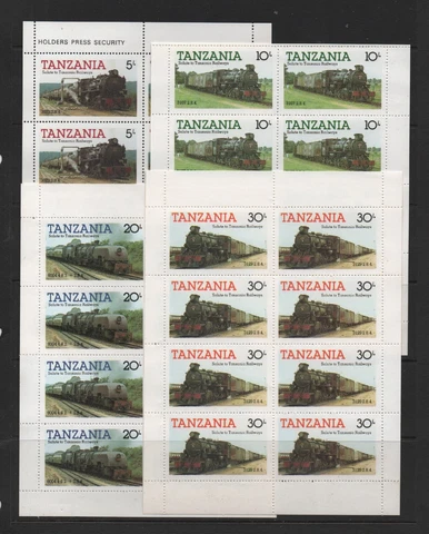 TANZANIA 1985 Railway Steam Locomotives COMPLETE SHEETLETS *MNH* Cover