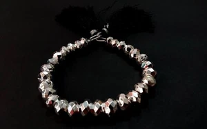 1 Strand Natural Silver Pyrite Rondelle Faceted 8-10mm Silver Pyrite Beads 6.5" - Picture 1 of 8