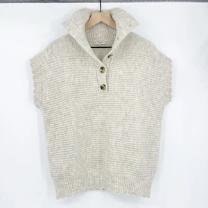 FRNCH Paris Wool Blend Henley Ribbed Gray Tan Wool Blend Sweater O/S - Picture 1 of 5