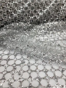 Silver Sprinkles Glitter Lace Fabric 57" Sold By The Yard Pearls Lace - Picture 1 of 12
