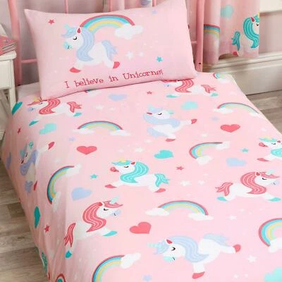 Creo En Unicornios Juego De Funda Nórdica Para Niños Ropa De Cama Rosa - Imagen 1 de 4