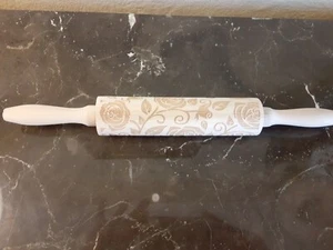 Wooden Rolling Pin, Rose Flower Embossed Engraved Carved Rolling Pin NEW - Picture 1 of 3