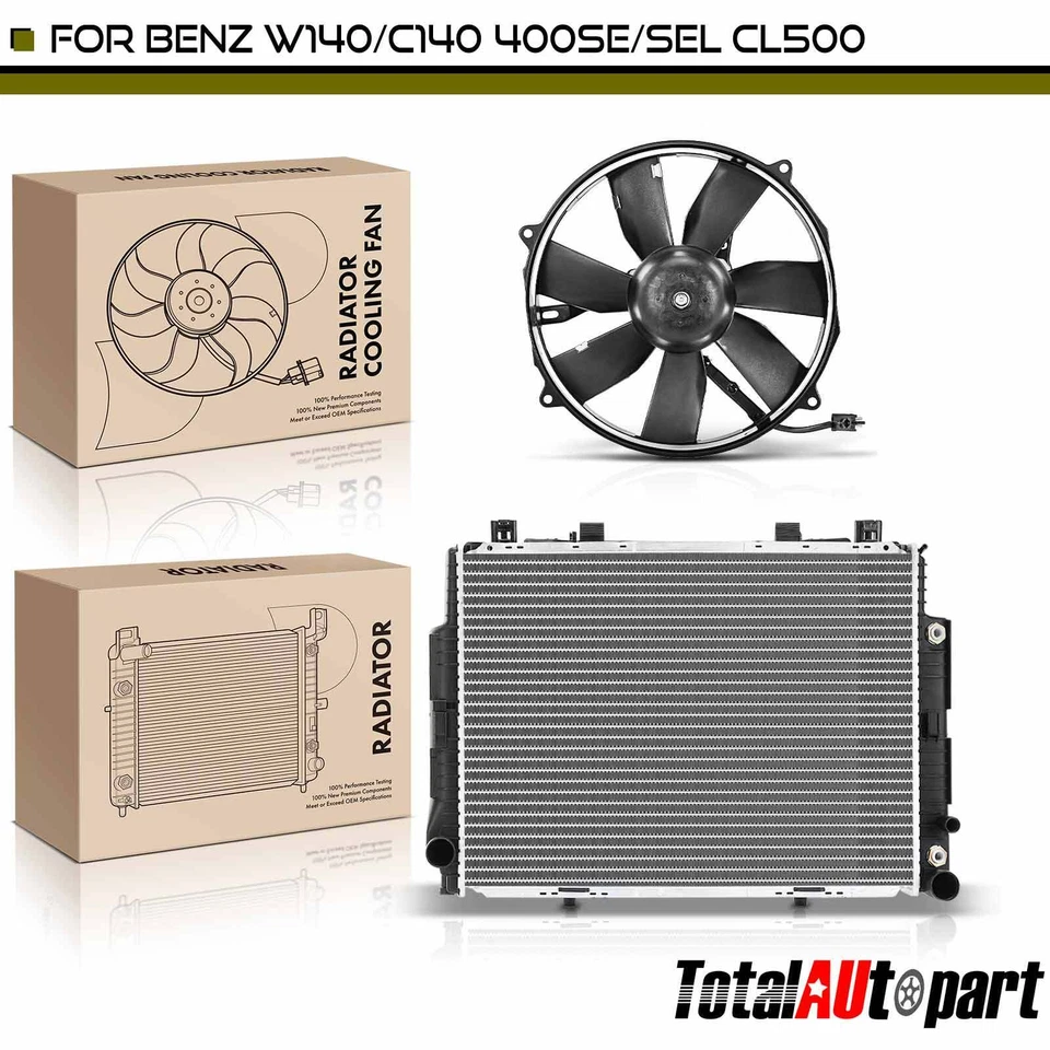 Kit de montaje de radiador y ventilador de refrigeración para Mercedes-Benz W140 400SE 400SEL 500SEC Foto 1 de 4