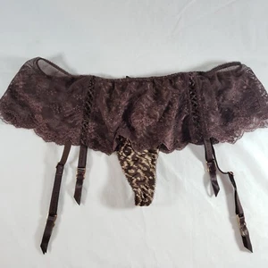 Victoria's Secret Strumpfband Gürtel Tanga Rock mittel Blumenmuster Netz Spitze braun - Bild 1 von 3
