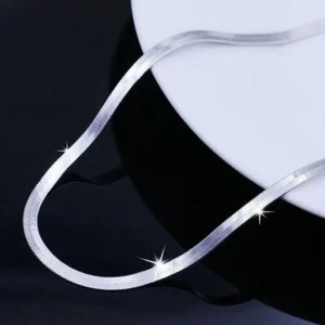 925 Sterling Silver 4MM Blade Chain Necklace Men Women Couple Engagement Jewelry - Picture 1 of 5