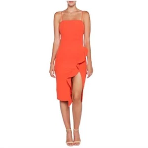 Bardot Carmelle Ruffle Side Slit Sleeveless Midi Dress Orange NWT SZ 10 / Large - Picture 1 of 10