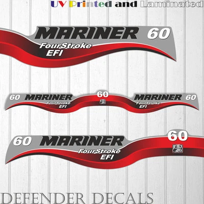 Mariner 60 HP EFI four stroke outboard engine decal sticker set kit reproduction - Image 1 of 4