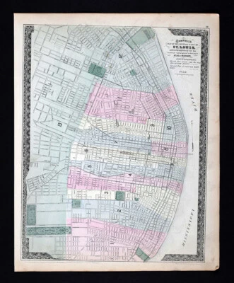1873 Campbell City Map St. Louis Missouri Lafayette Park Fairgrounds Courthouse - Imagem 1 de 4