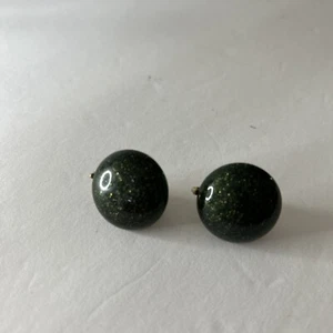 Crown Trifari Clip On Fashion Earrings Button Lustrous Green Signed - Picture 1 of 8