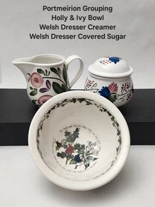 PORTMEIRION GROUPING..Holly & Ivy 6" Bowl, Welsh Dresser Creamer & Covered Sugar - Picture 1 of 10