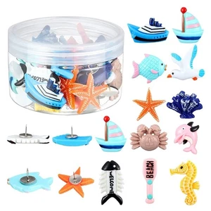 Pack of 36 Sea Animal Push Pins Decorative Thumbtacks Set for Bulletin Board - Picture 1 of 8
