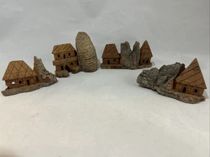 Four Vintage Wood Hand Carved Tiny Elf Gnome Home Cottage Pixie Folk Art - Picture 1 of 24