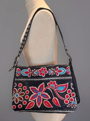 Isabella Fiore Floral Beaded Embroidered Leather Shoulder Bag Y2K Vintage Rare - Image 1 of 4