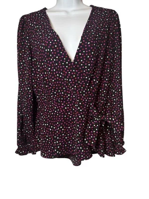 Blusa Meraki Imitación Envolvente Corbata Acento Negro con Rosa Rojo y Blanco Corazones San Valentín Lg Foto 1 de 4