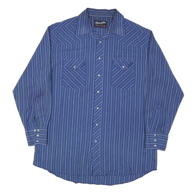 WRANGLER Mens Blue & White Striped Western Shirt XL Classic Casual Buttoned - Image 1 of 4