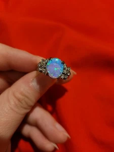 Vintage Opal Ring Silver Band 925 Size 7 - Picture 1 of 3