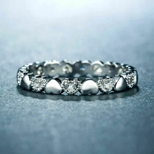 Ring Jewelry Heart Women Silver Size 6-10 Wedding Fashion White - Picture 1 of 11