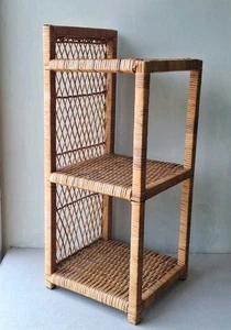 Boho Wicker 3 Tier Shelf Unit, Plant Stand, Bed Side Shelves - Picture 1 of 11
