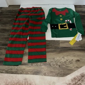 Carters Youth Christmas Pajama Size 7 Santa Favorite Fleece Red Green - Picture 1 of 8