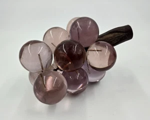 Vintage 1960's Mid Century Lucite Acrylic AMETHYST PURPLE Grape Cluster On Wood - Picture 1 of 6