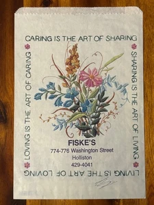 Hallmark Cards Bag Fiske’s Holliston MA Flowers 1976 Caring Sharing Pen Writing - Picture 1 of 5