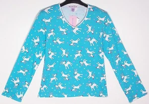 NWT Bellepointe Rudlof the Reindeer Pajamas Top Cotton Knit Aqua & White Sz M - Imagen 1 de 1