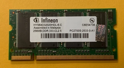 🔥Infineon 256MB PC2700S-2533 DDR 333 COMPUTER RAM MEMORY HYS64D32020HDL-6-C - Image 1 of 2