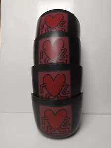 Keith Haring Ramen Bowl Set (x4) - Running Red Heart Art Design, 4 NOODLE BOWLS - Picture 1 of 6